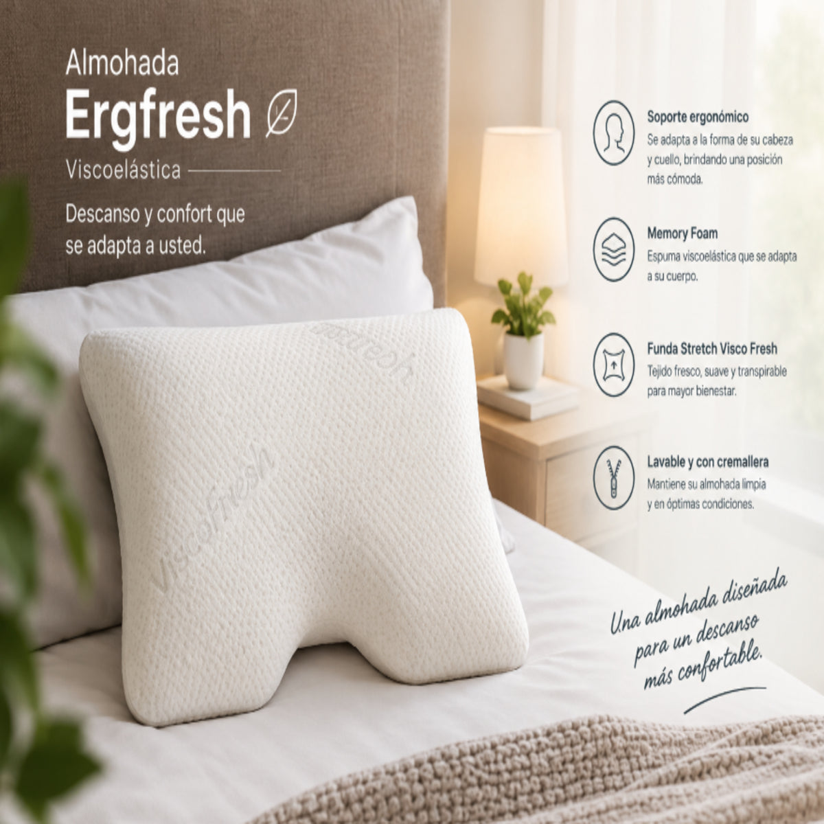 Almohada Ergo Fresh Blanco 50x70cm Suave Hipoalergénico