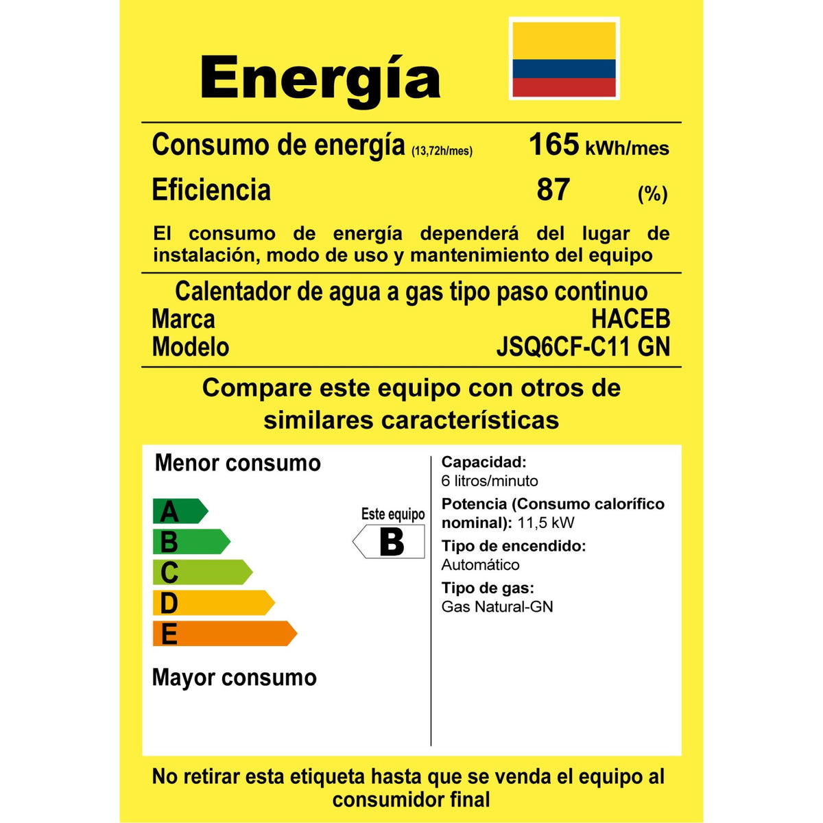 Calentador de Agua Haceb Blanco 32.2x55.5cm De Paso Tiro Forzado de 6 Litros