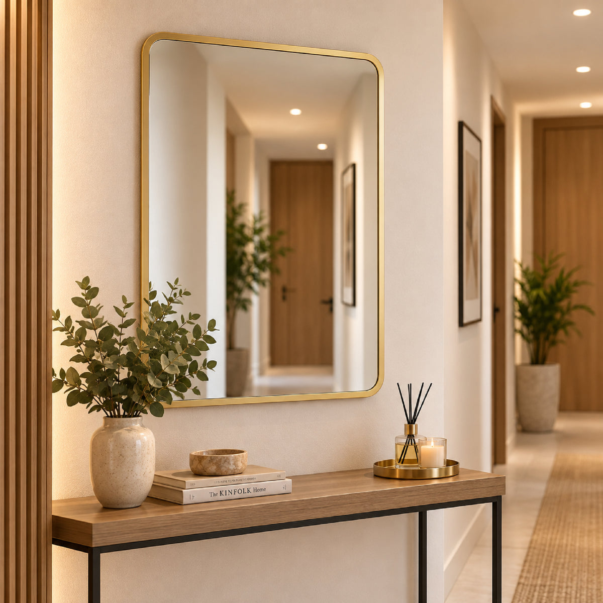 Espejo de Pared Lisboa Dorado 70x90cm Rectangular con Marco en Madera
