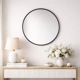 Espejo de Pared Negro 70x70cm Redondo con Marco en Madera