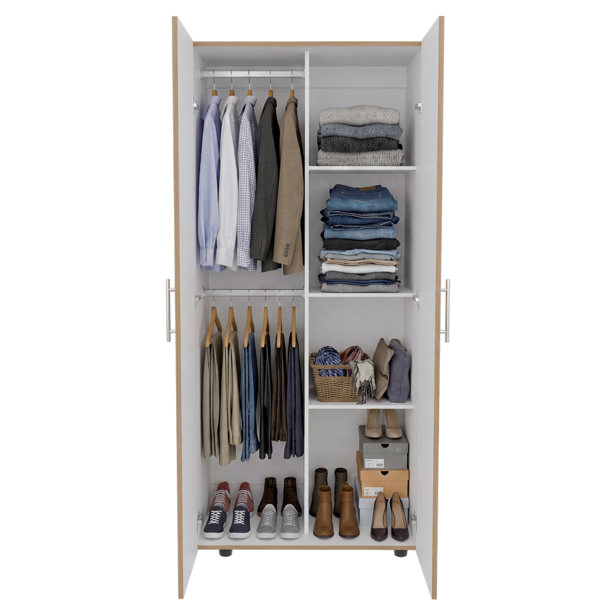 Closet Tera Fresno y Blanco 80x180cm sin Cajones con 3 Entrepaños