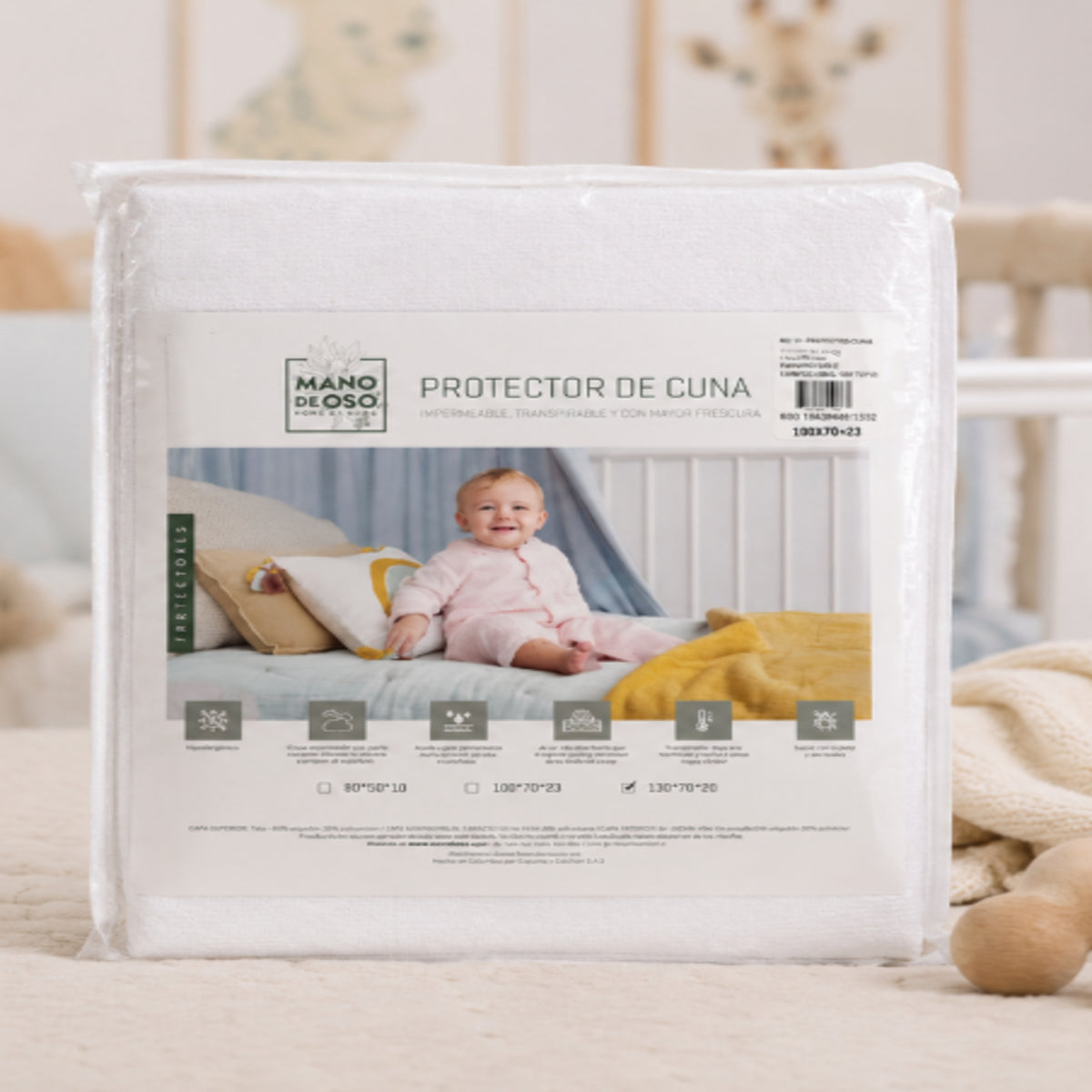 Protector de Colchón 3D Blanco 70x130cm Impermeable 200 Hilos para Colchón Infantil 70 X 130 Cm