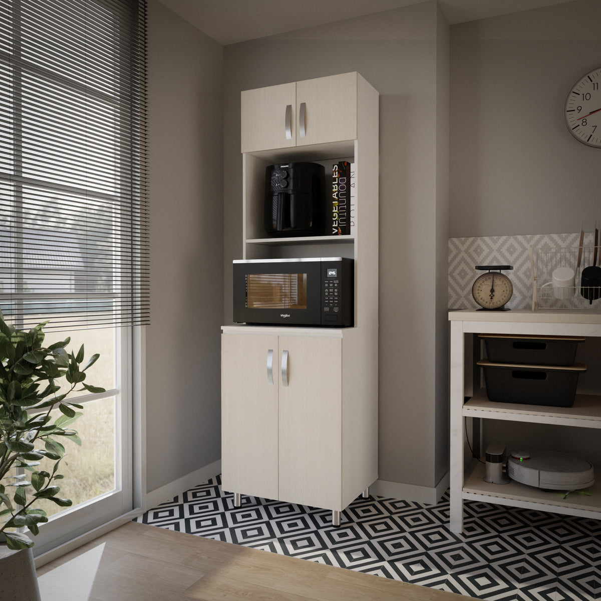 Alacena Natura Gris Hielo 60x199cm con Cuatro Puertas y con Patas