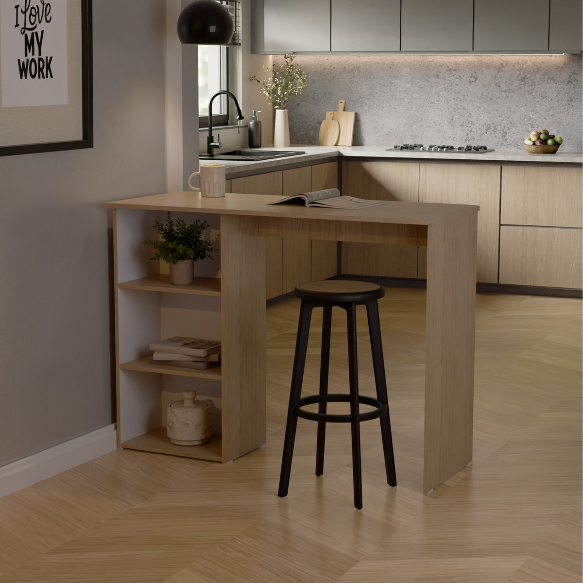 Barra de Cocina Natura Rovere 120x91cm con Dos Entrepaños y Tres Compartimientos