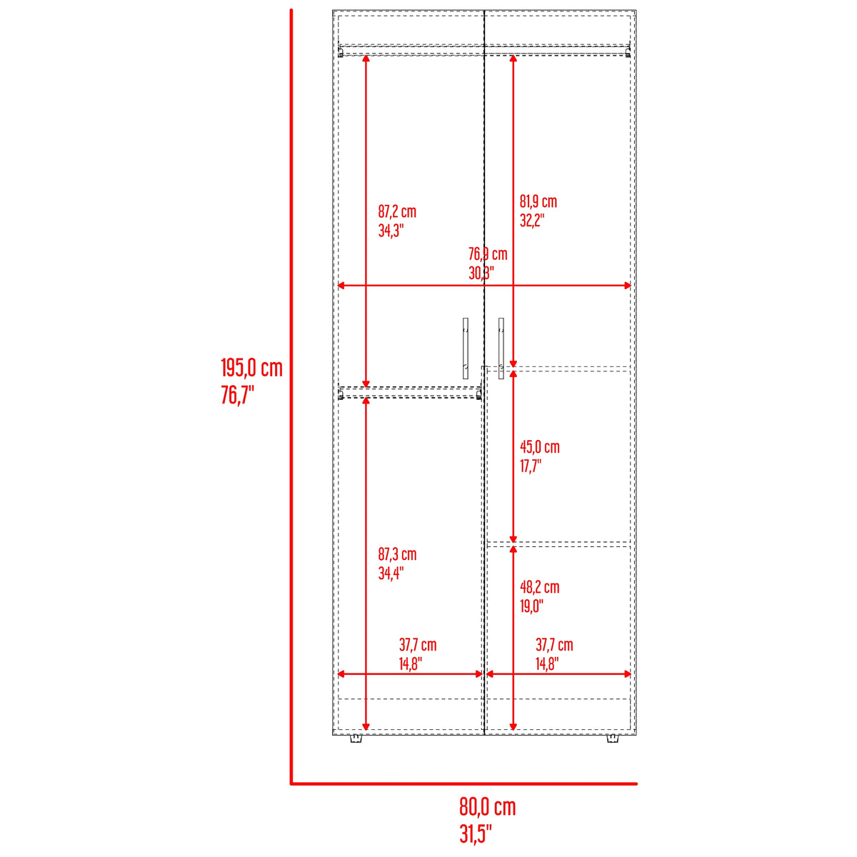 Closet Tera Milan y Wengue 80x195cm con Dos Puertas y Dos Entrepaños