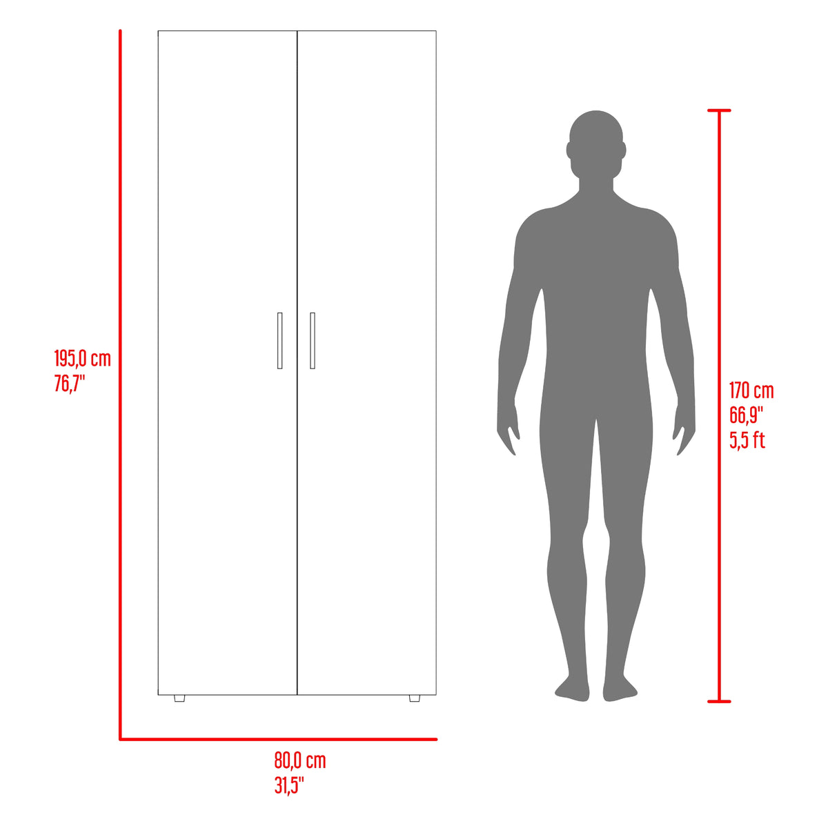 Closet Tera Milan y Wengue 80x195cm con Dos Puertas y Dos Entrepaños