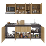 Cocina Amantia Fresno Europeo 212x208cm con Mesón de Acero Inoxidable con Pozuelo Lado Derecho y con Estufa