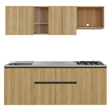 Cocina Amantia Fresno Europeo 212x208cm con Mesón de Acero Inoxidable con Pozuelo Lado Izquierdo y con Estufa
