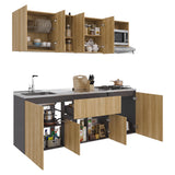 Cocina Amantia Fresno Europeo 212x208cm con Mesón de Acero Inoxidable con Pozuelo Lado Izquierdo y con Estufa