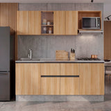 Cocina Amantia Fresno Europeo 212x208cm con Mesón de Acero Inoxidable con Pozuelo Lado Izquierdo y con Estufa