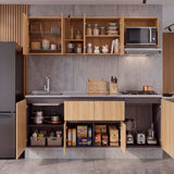 Cocina Amantia Fresno Europeo 212x208cm con Mesón de Acero Inoxidable con Pozuelo Lado Izquierdo y con Estufa