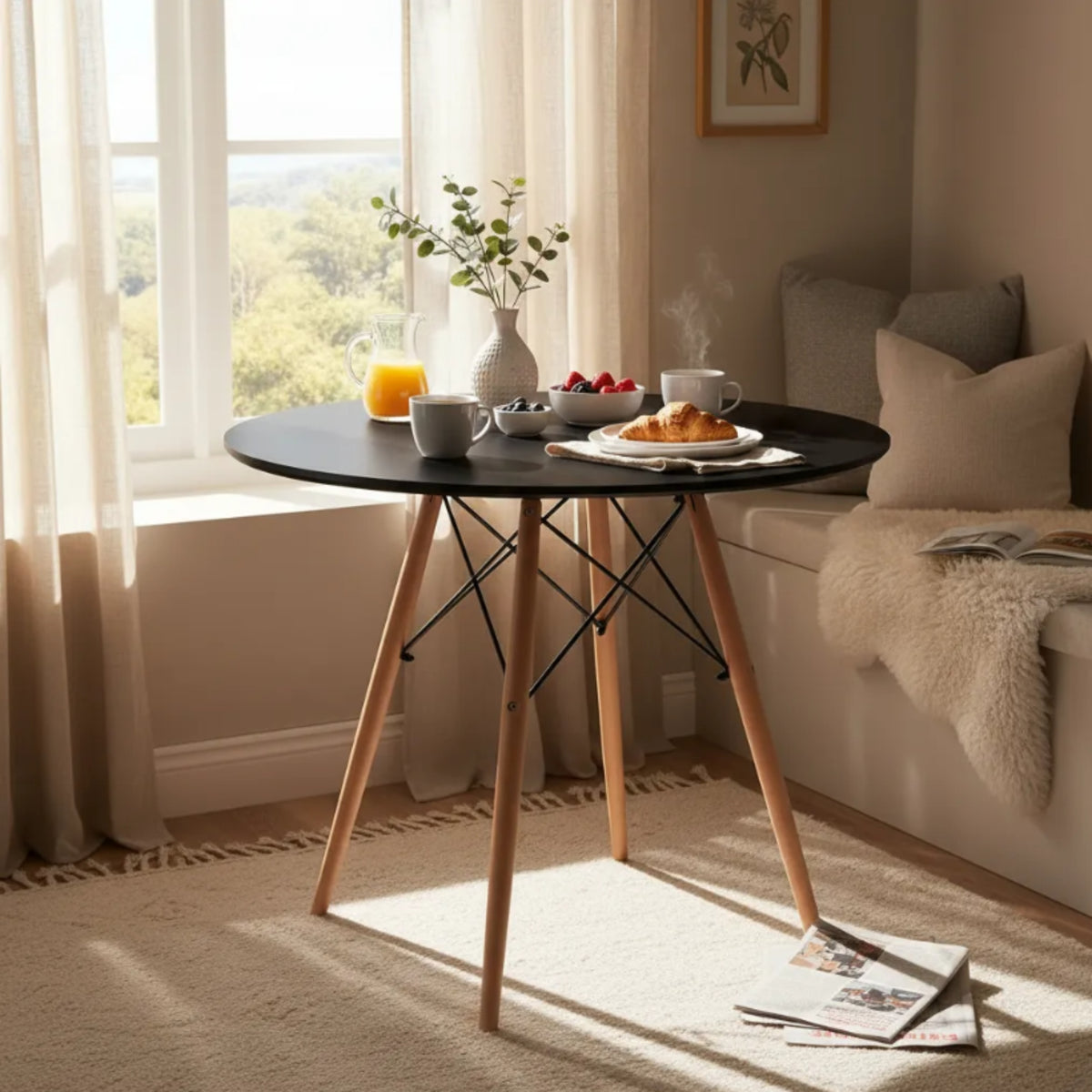 Mesa de Comedor Eames Negro 80x75cm Ovalado de Cuatro Puestos sin Sillas