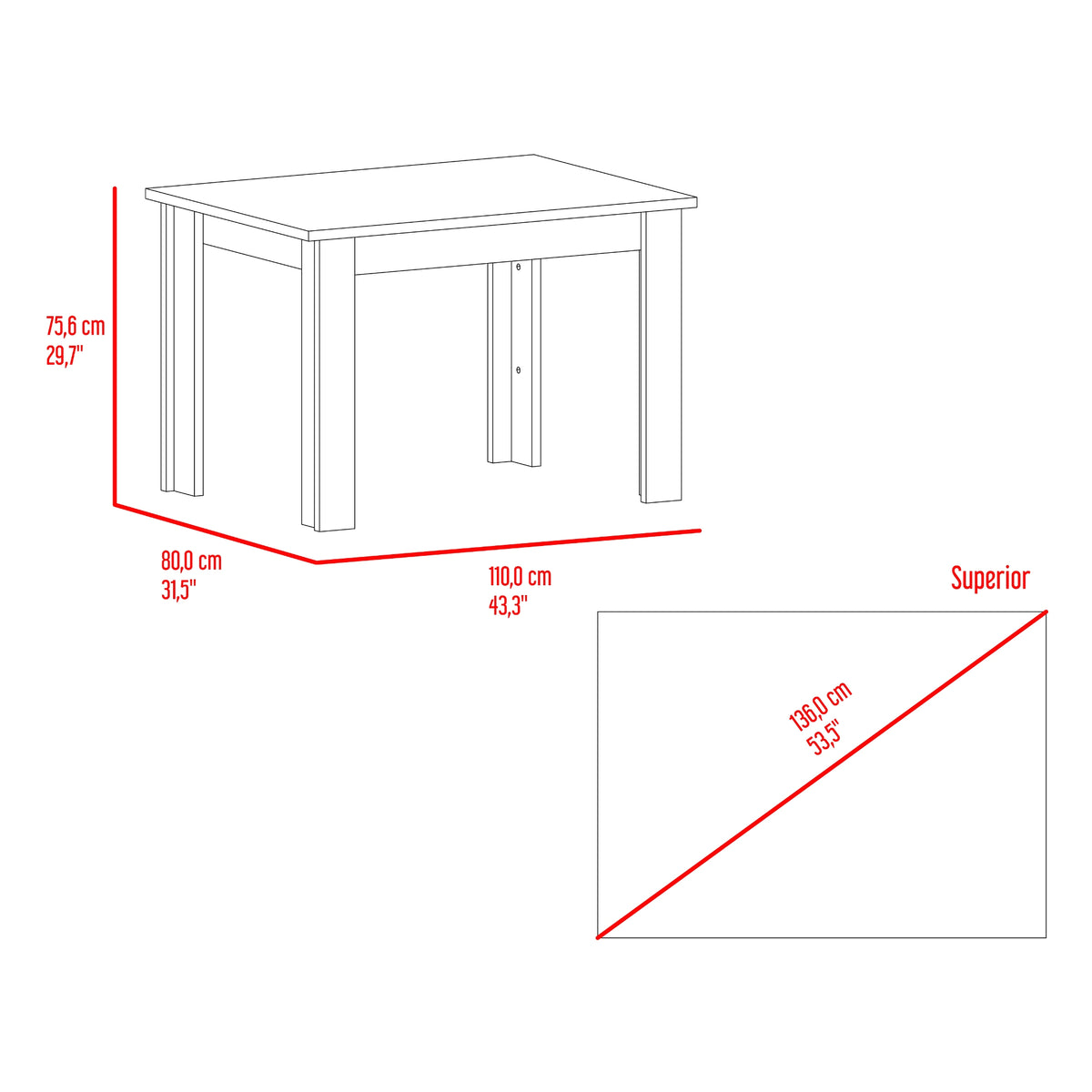Mesa de Comedor Portofino Miel 110x75.6cm Rectangular de Cuatro Puestos sin Sillas