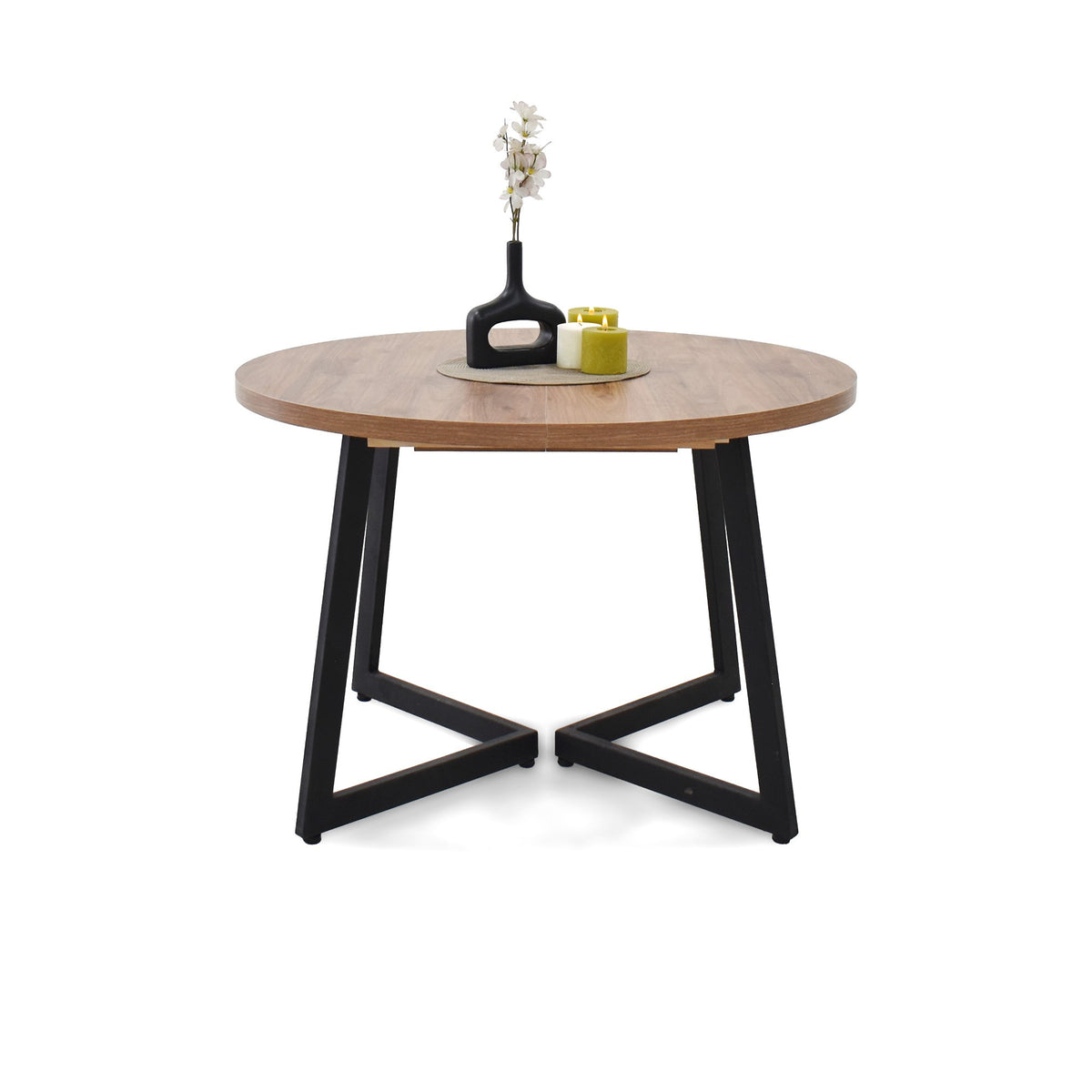 Mesa de Comedor Emet Mácula y Metálico Negro 105x71cm Circular Extensible de Seis Puestos sin Sillas