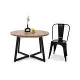 Mesa de Comedor Emet Mácula y Metálico Negro 105x71cm Circular Extensible de Seis Puestos sin Sillas