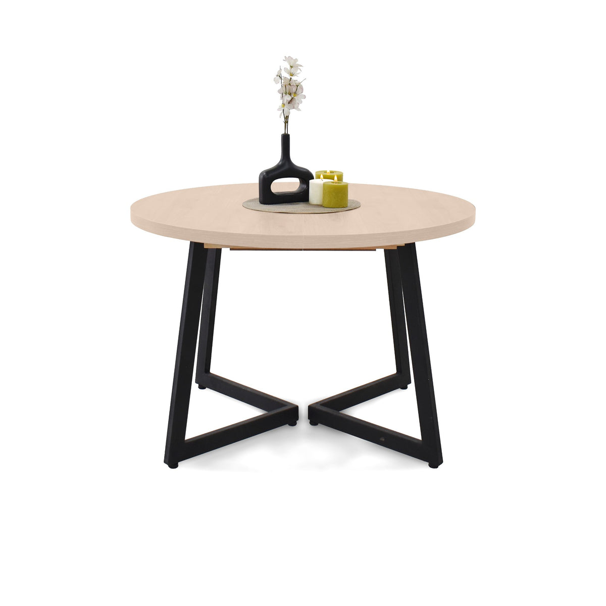 Mesa de Comedor Emet Oasis y Metálico Negro 105x71cm Circular Extensible de Seis Puestos sin Sillas