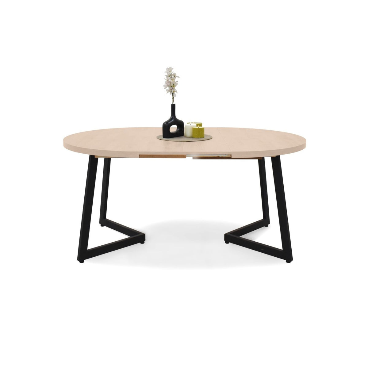 Mesa de Comedor Emet Oasis y Metálico Negro 105x71cm Circular Extensible de Seis Puestos sin Sillas