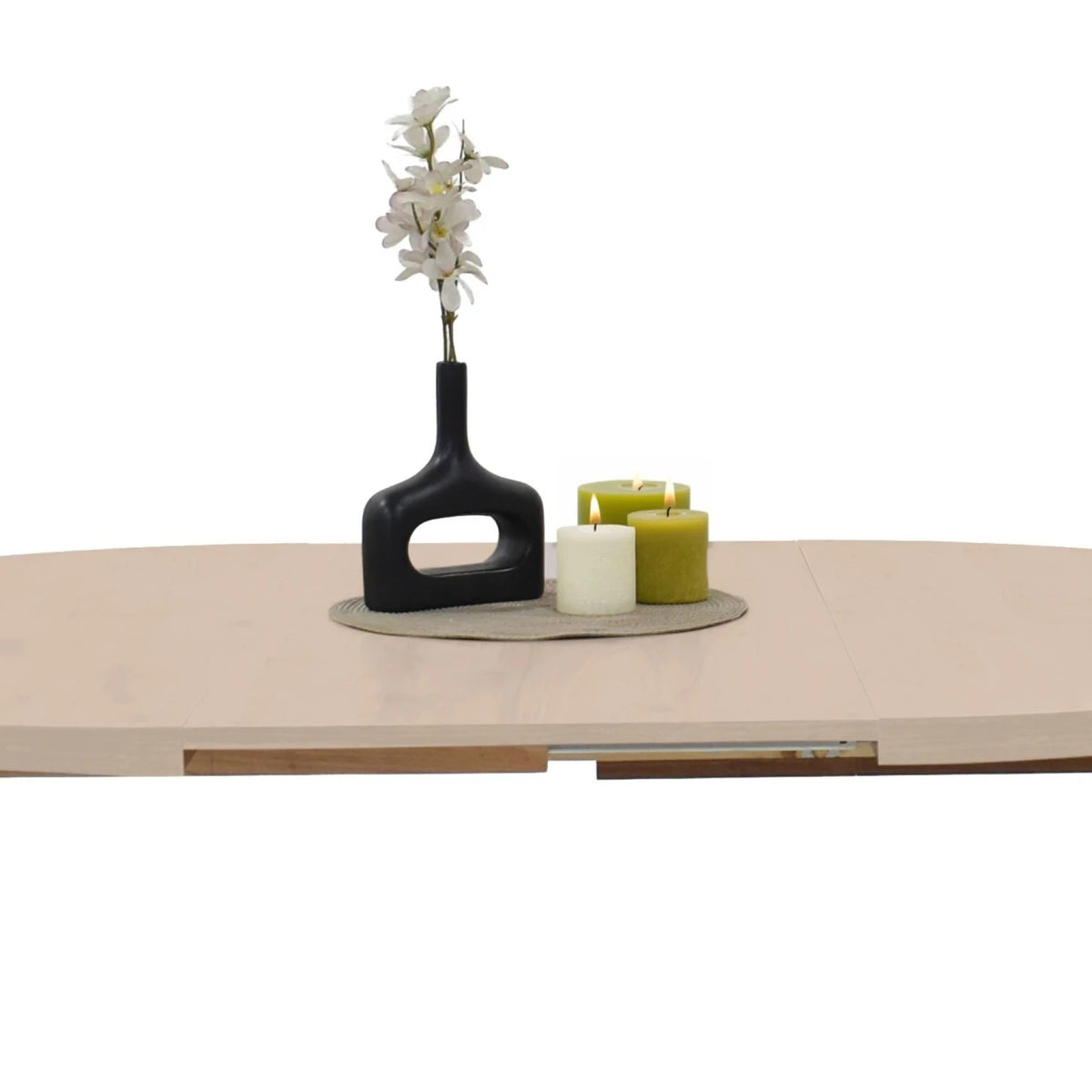 Mesa de Comedor Emet Oasis y Metálico Negro 105x71cm Circular Extensible de Seis Puestos sin Sillas