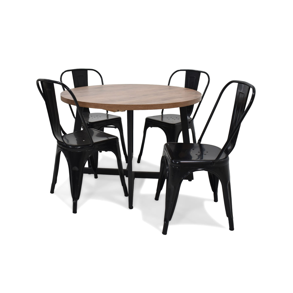 Juego de comedor Emet Mácula y Metálico Negro 105x71cm Circular Extensible de Seis Puestos con Cuatro Sillas