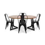 Juego de comedor Emet Mácula y Metálico Negro 105x71cm Circular Extensible de Seis Puestos con Cuatro Sillas