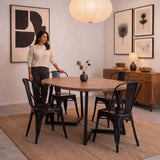 Juego de comedor Emet Mácula y Metálico Negro 105x71cm Circular Extensible de Seis Puestos con Cuatro Sillas