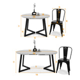 Juego de comedor Emet Mácula y Metálico Negro 105x71cm Circular Extensible de Seis Puestos con Cuatro Sillas
