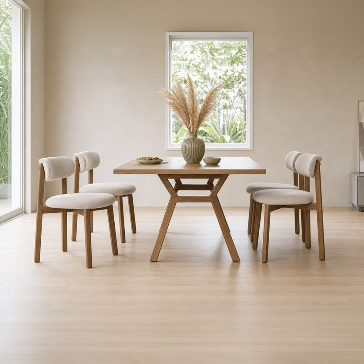 Juego de comedor Nara Mácula y Beige 144x75cm Rectangular de Cuatro Puestos con Cuatro Sillas
