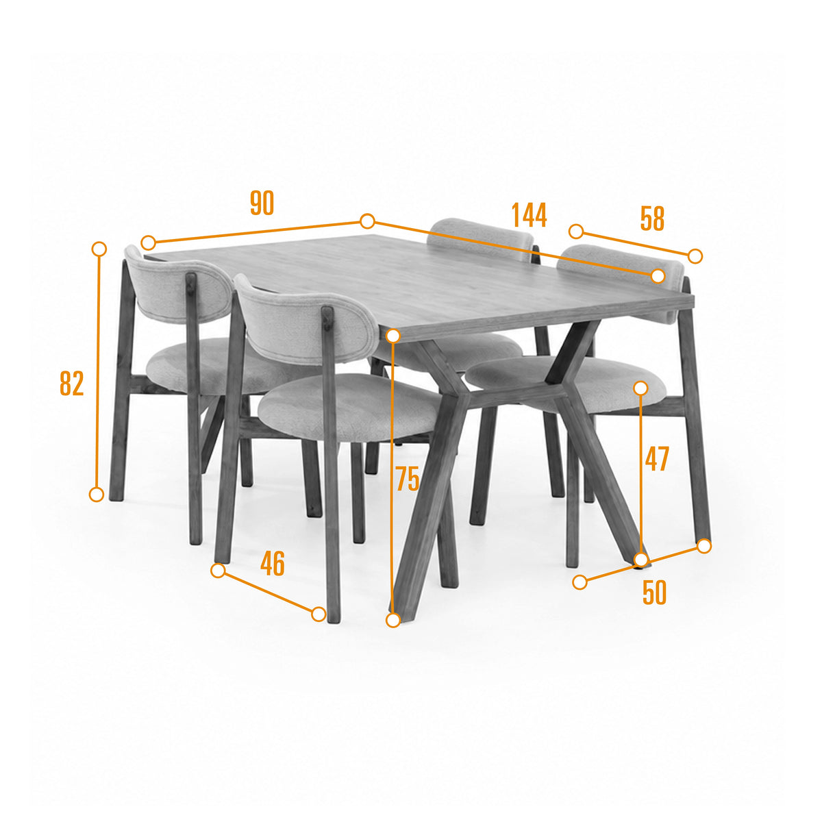 Juego de comedor Nara Mácula y Beige 144x75cm Rectangular de Cuatro Puestos con Cuatro Sillas