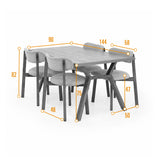 Juego de comedor Nara Mácula y Beige 144x75cm Rectangular de Cuatro Puestos con Cuatro Sillas