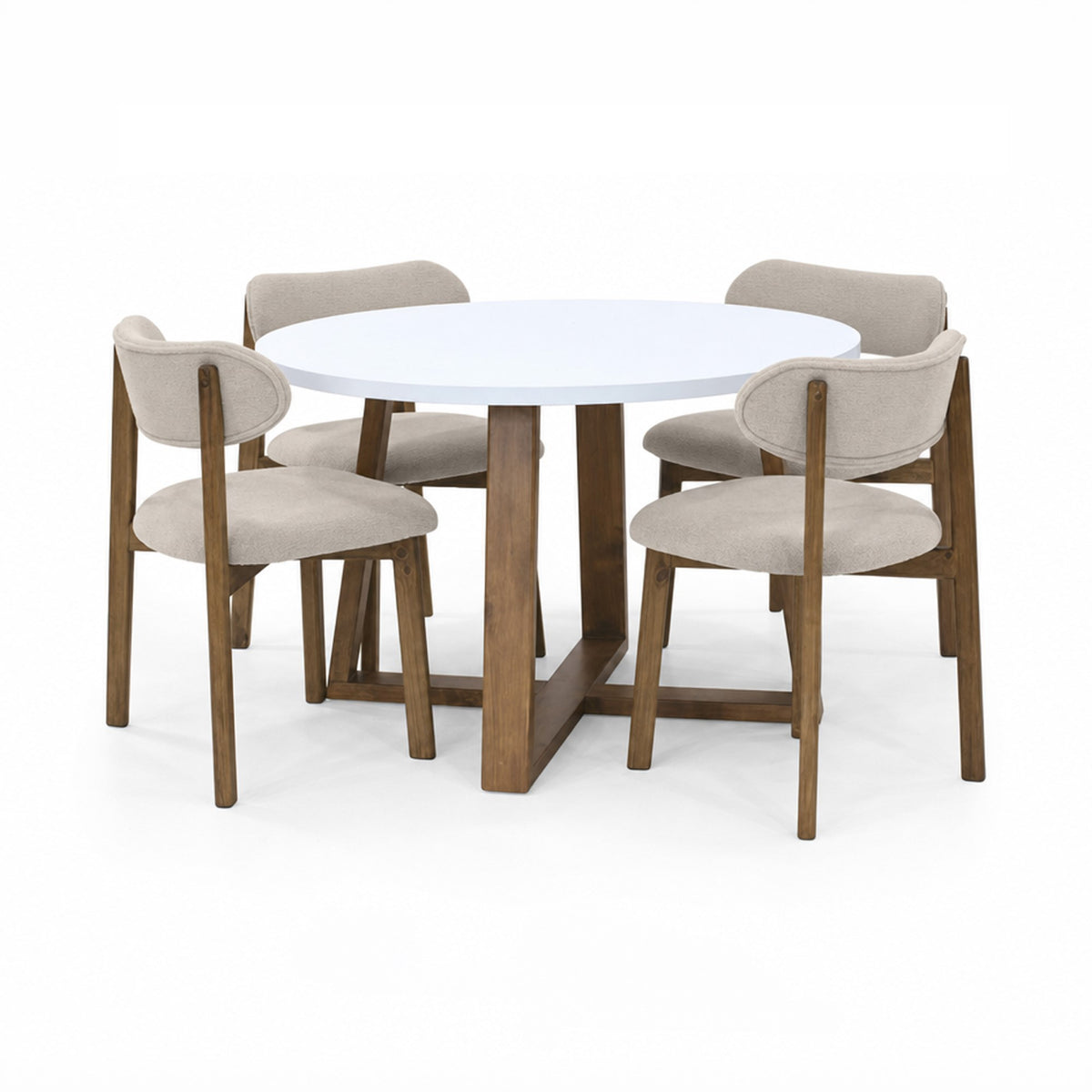 Juego de comedor Maine Blanco y Beige 120x77cm Circular de Cuatro Puestos con Cuatro Sillas