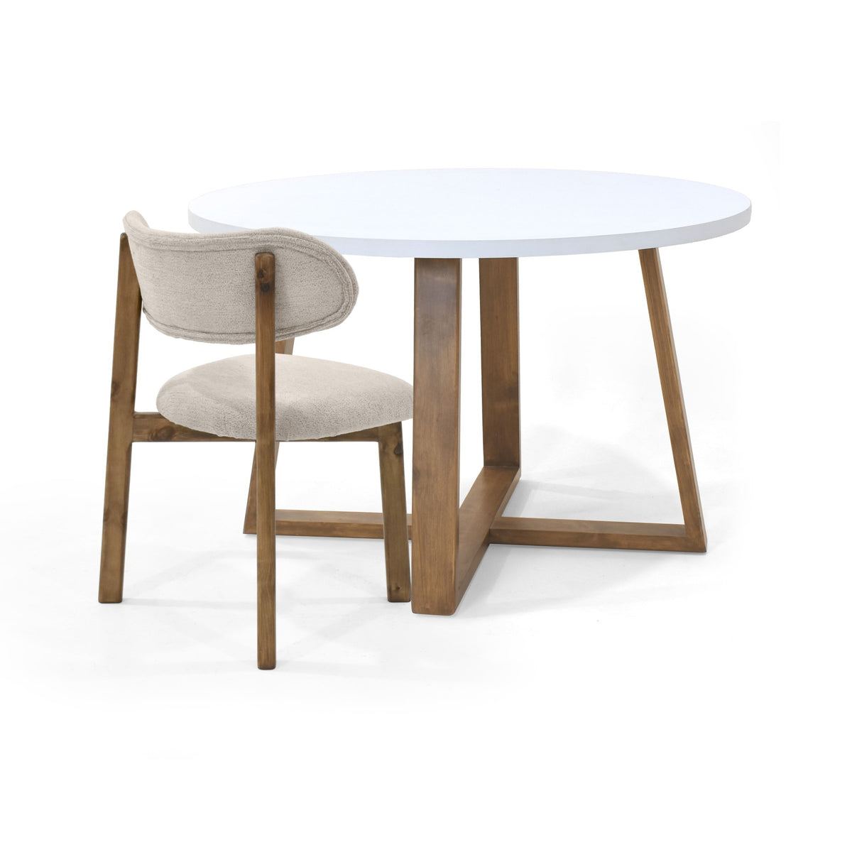 Juego de comedor Maine Blanco y Beige 120x77cm Circular de Cuatro Puestos con Cuatro Sillas