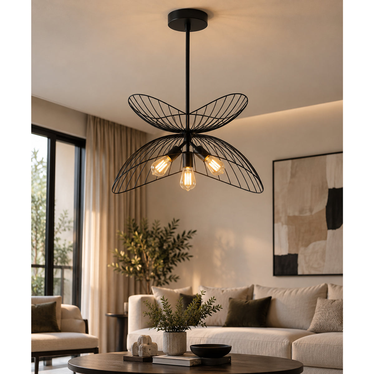 Lámpara de Techo Essor Negro 60x45cm de Tres Luces Ajustable de Luz Cálida con Bombillo LED