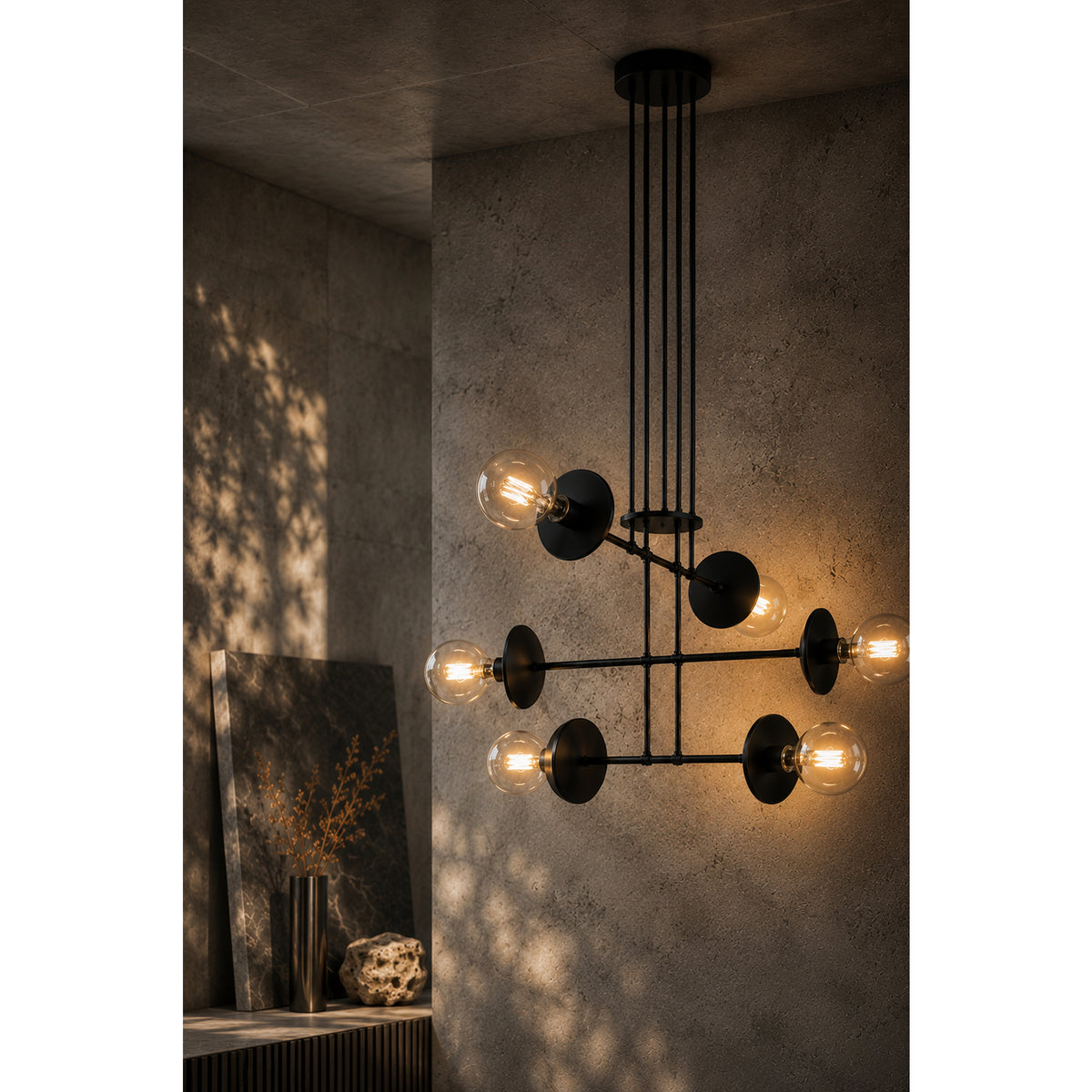 Lámpara de Techo Cadence Negro 55x150cm de Seis Luces Ajustable de Luz Cálida con Bombillo LED