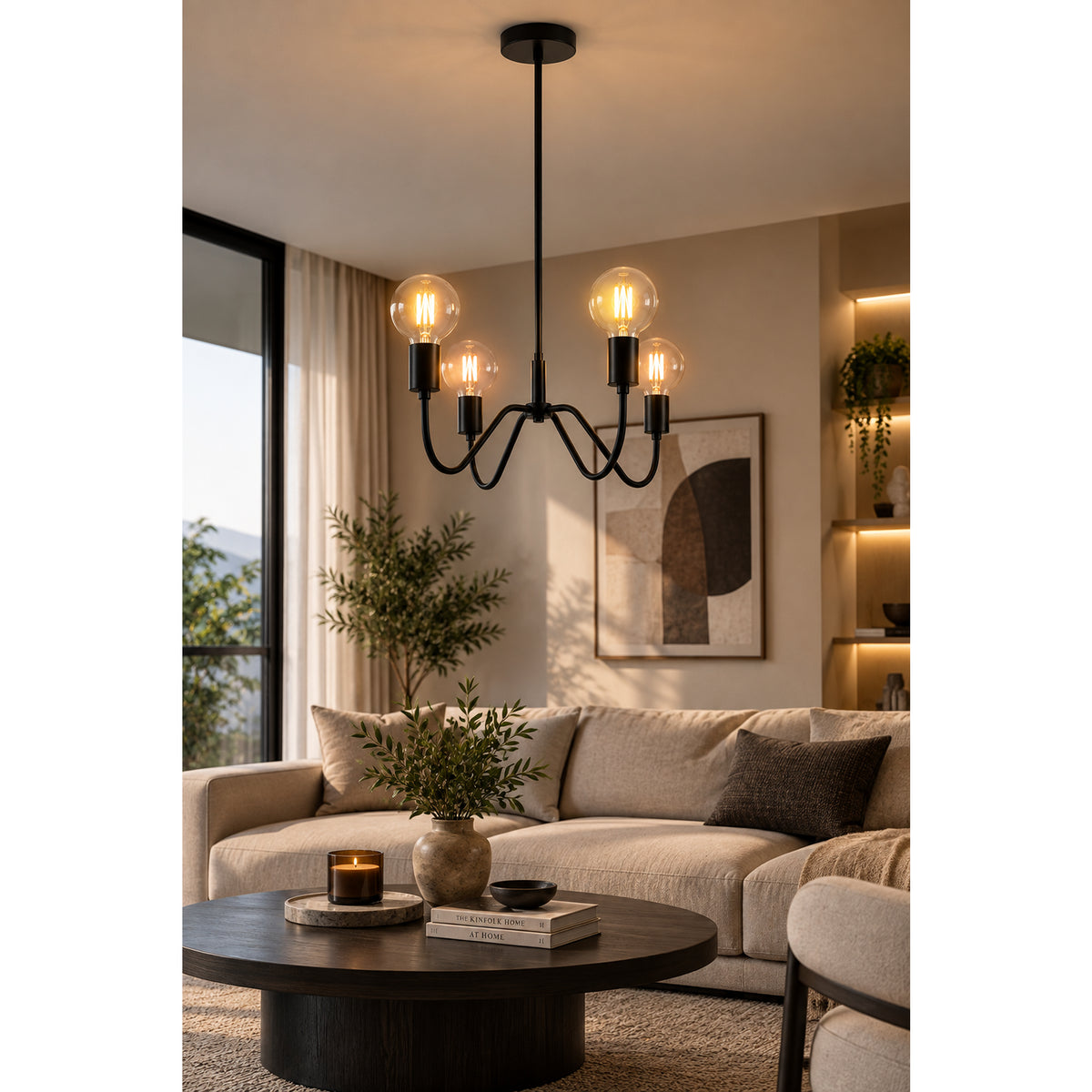 Lámpara de Techo Liaison Negro 43x19cm de Cuatro Luces Ajustable de Luz Cálida con Bombillo LED