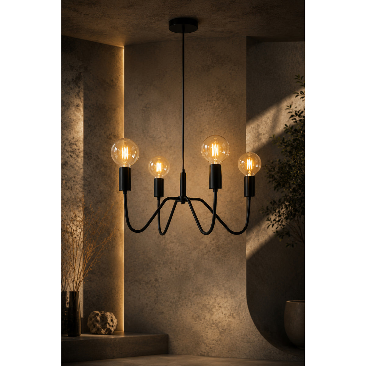 Lámpara de Techo Liaison Negro 43x19cm de Cuatro Luces Ajustable de Luz Cálida con Bombillo LED