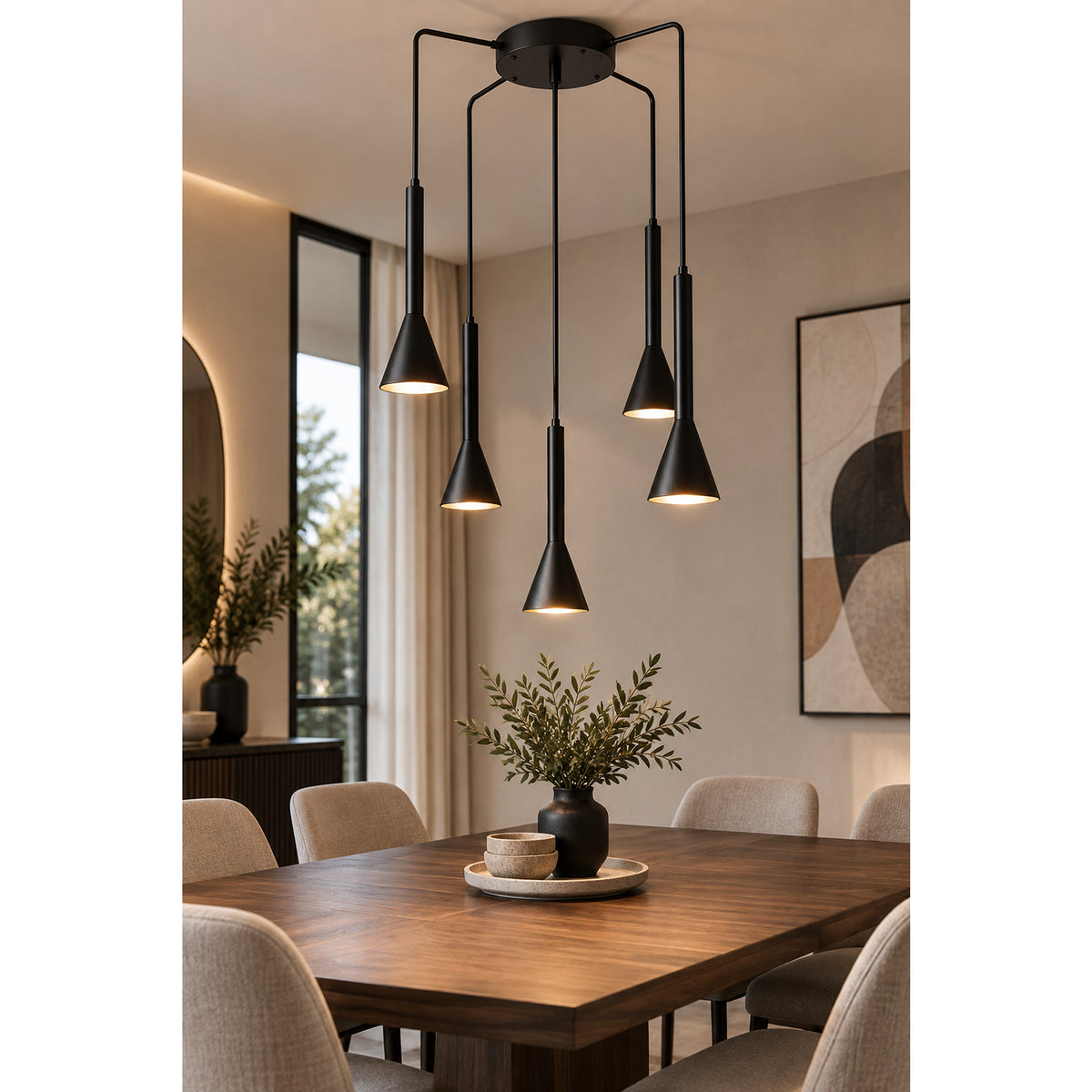 Lámpara de Techo Harmonie Negro 11x150cm de Cinco Luces Ajustable de Luz Cálida con Bombillo LED