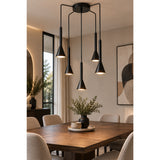 Lámpara de Techo Harmonie Negro 11x150cm de Cinco Luces Ajustable de Luz Cálida con Bombillo LED