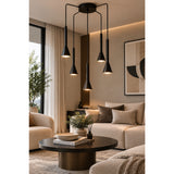 Lámpara de Techo Harmonie Negro 11x150cm de Cinco Luces Ajustable de Luz Cálida con Bombillo LED