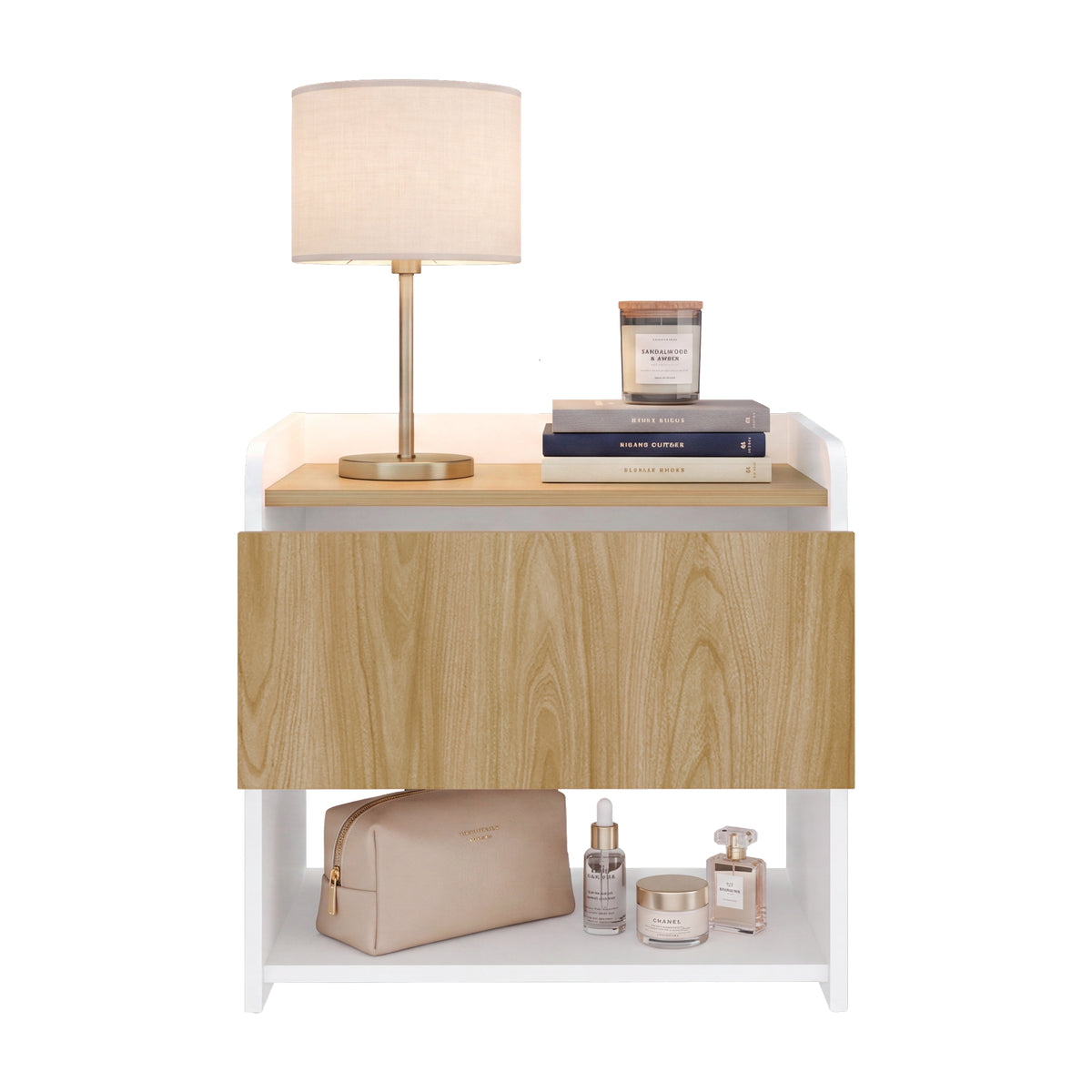 Mesa de Noche Fidelis Blanco Fresno 52x50.6cm con Un Cajón y un Compartimiento