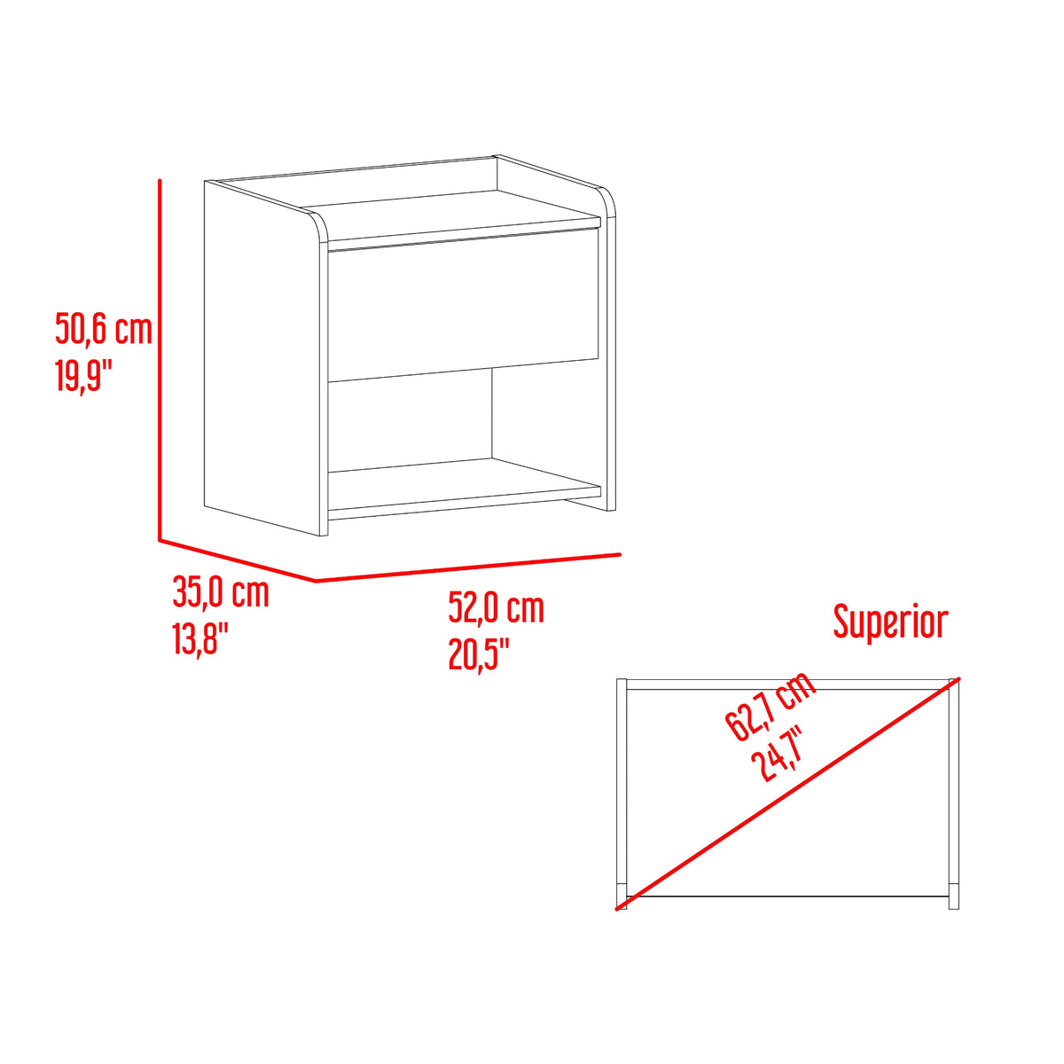 Mesa de Noche Fidelis Blanco Fresno 52x50.6cm con Un Cajón y un Compartimiento