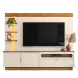 Centro de Entretenimiento Blanco y Canela 217x183cm para TV Hasta 65" Pulgadas con Cinco Compartimientos y con Ranura para Cables