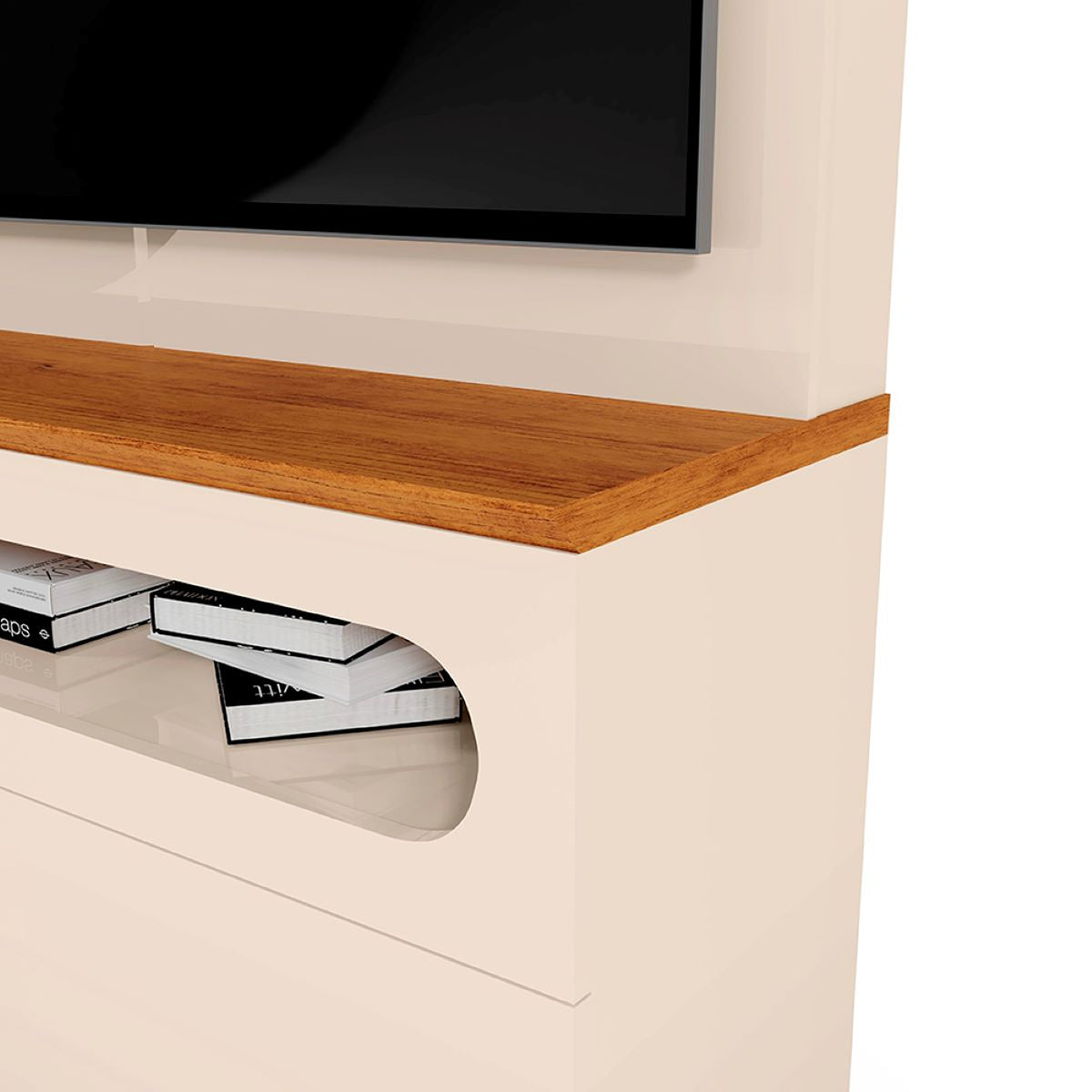 Centro de Entretenimiento Blanco y Canela 217x183cm para TV Hasta 65" Pulgadas con Cinco Compartimientos y con Ranura para Cables