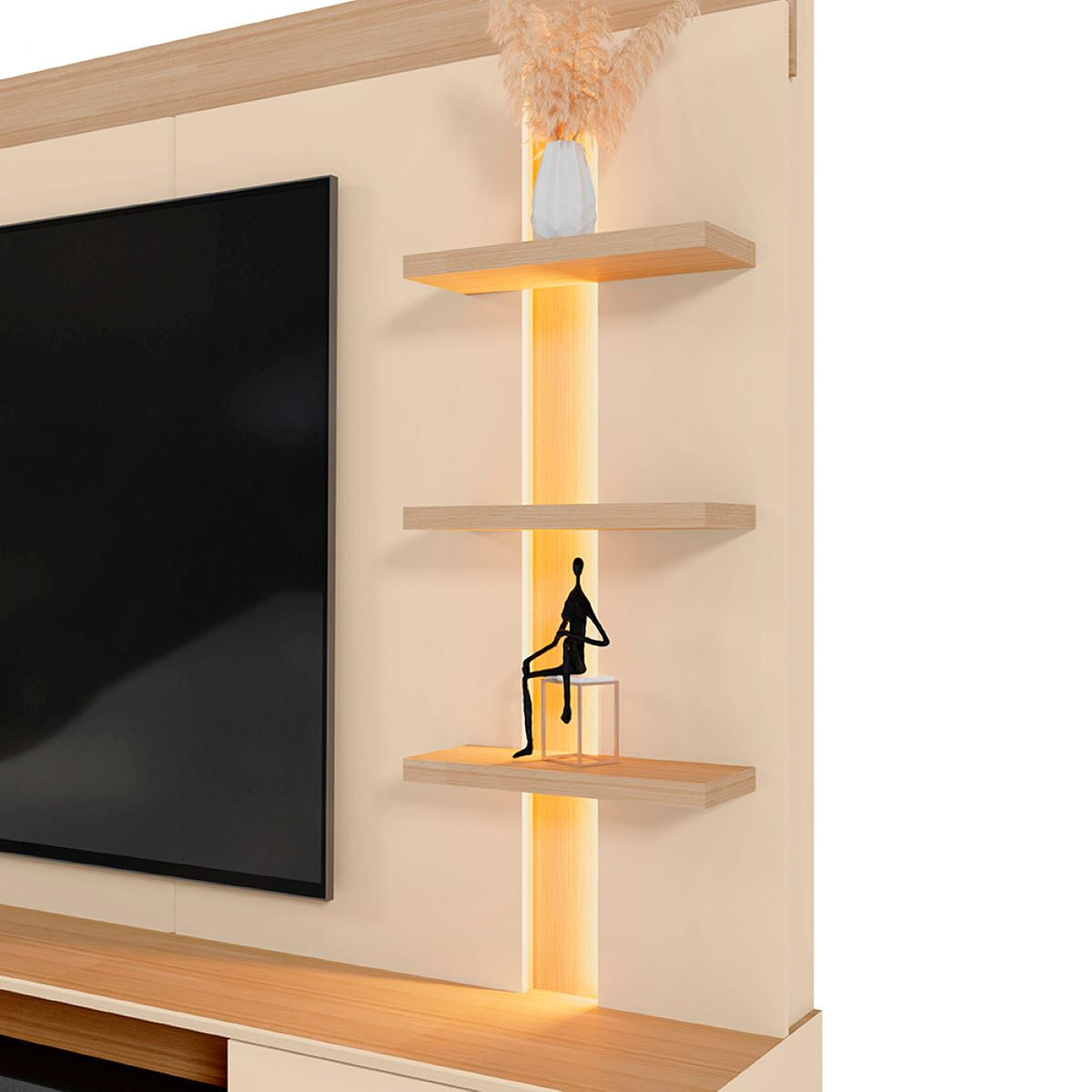 Centro de Entretenimiento Arena y Oasis 217x183cm para TV Hasta 65" Pulgadas con Siete Compartimientos y con Ranura para Cables