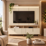 Centro de Entretenimiento Arena y Oasis 180x191cm para TV Hasta 70" Pulgadas con Tres Compartimientos y con Ranura para Cables