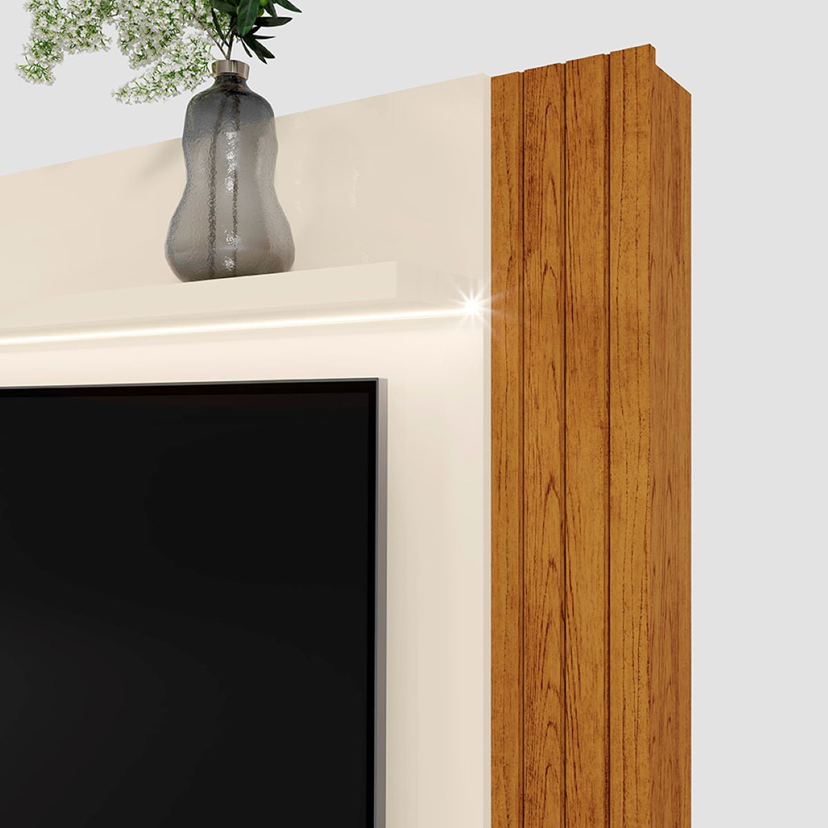 Centro de Entretenimiento Arena y Oasis 198x188cm para TV Hasta 70" Pulgadas con Tres Compartimientos y con Ranura para Cables