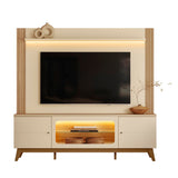 Centro de Entretenimiento Blanco y Canela 198x188cm para TV Hasta 70" Pulgadas con Tres Compartimientos y con Ranura para Cables