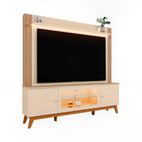 Centro de Entretenimiento Blanco y Canela 198x188cm para TV Hasta 70" Pulgadas con Tres Compartimientos y con Ranura para Cables
