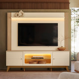 Centro de Entretenimiento Blanco y Canela 198x188cm para TV Hasta 70" Pulgadas con Tres Compartimientos y con Ranura para Cables