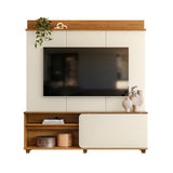 Centro de Entretenimiento Blanco y Canela 160x180cm para TV Hasta 60" Pulgadas con Tres Compartimientos y con Ranura para Cables