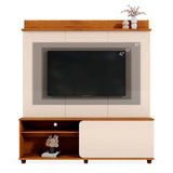 Centro de Entretenimiento Blanco y Canela 160x180cm para TV Hasta 60" Pulgadas con Tres Compartimientos y con Ranura para Cables